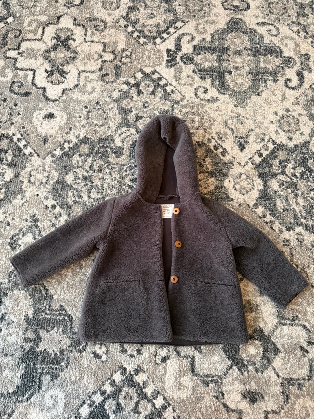 Zara Kids Hooded Fleece Coat - Charcoal Gray